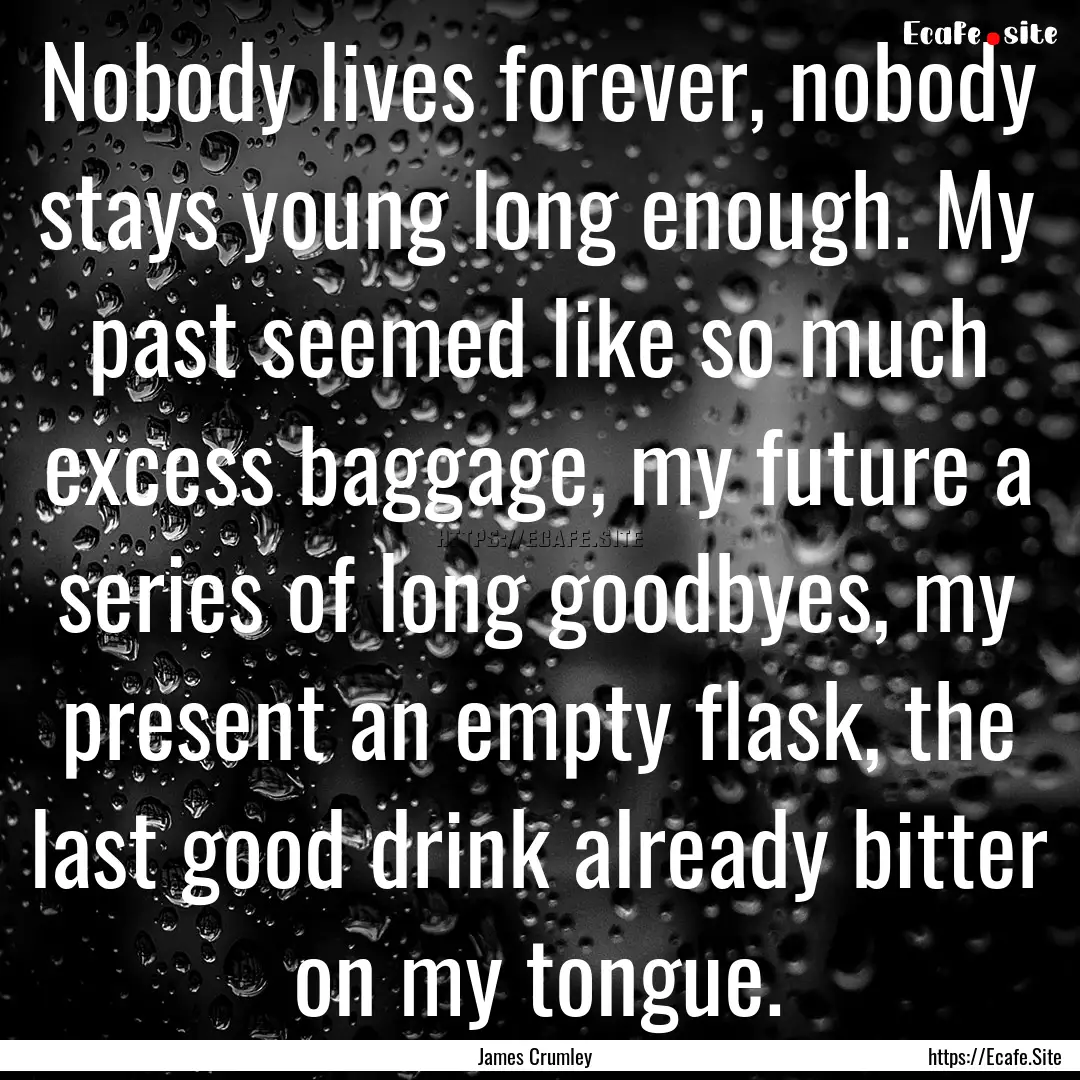 Nobody lives forever, nobody stays young.... : Quote by James Crumley