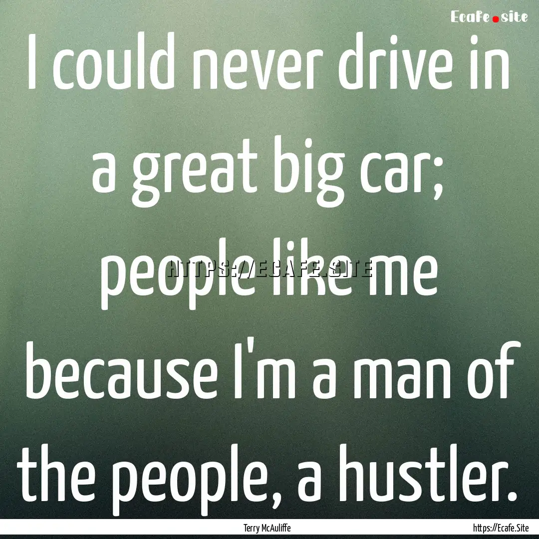 I could never drive in a great big car; people.... : Quote by Terry McAuliffe