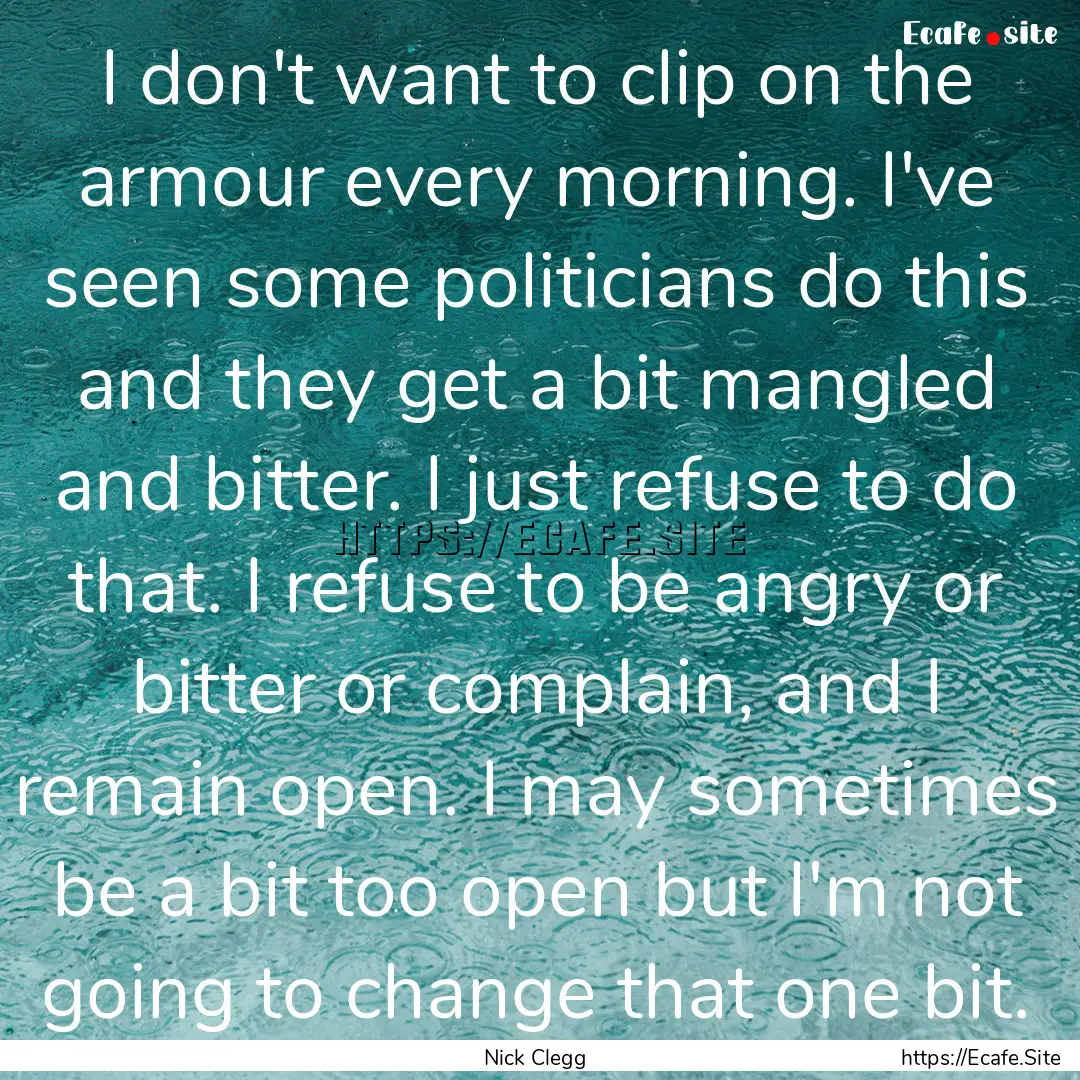 I don't want to clip on the armour every.... : Quote by Nick Clegg