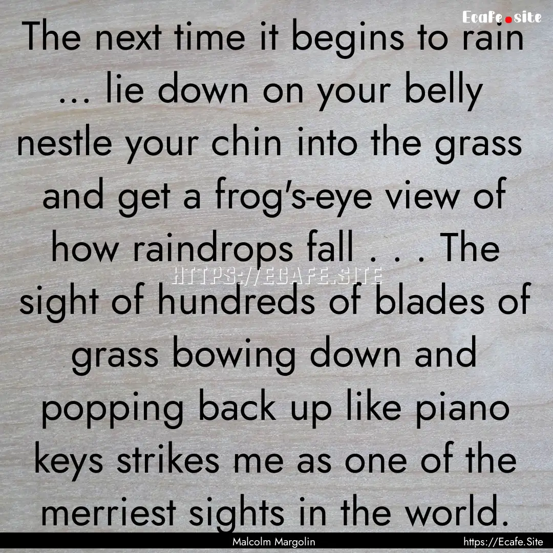 The next time it begins to rain ... lie down.... : Quote by Malcolm Margolin