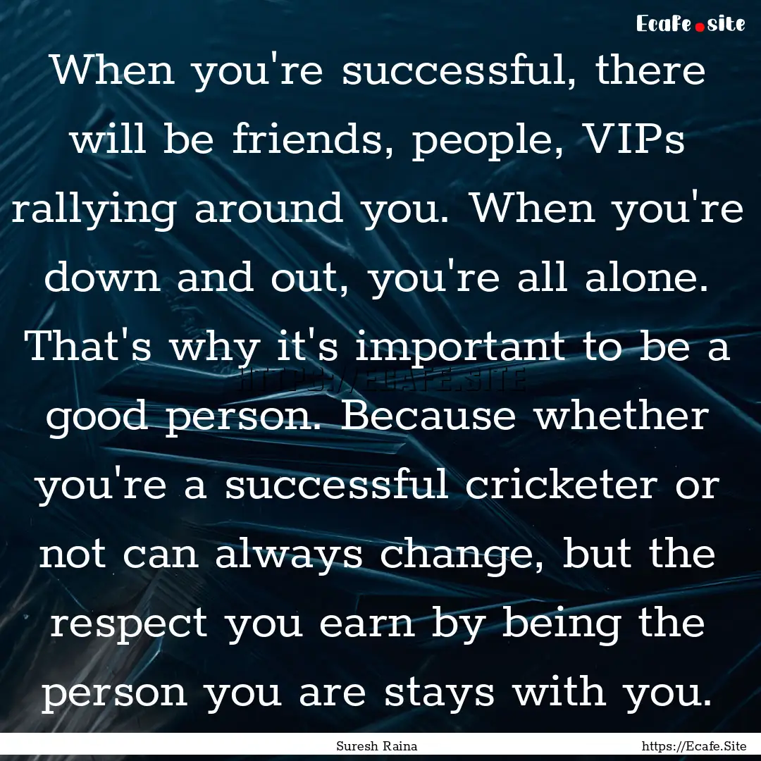 When you're successful, there will be friends,.... : Quote by Suresh Raina