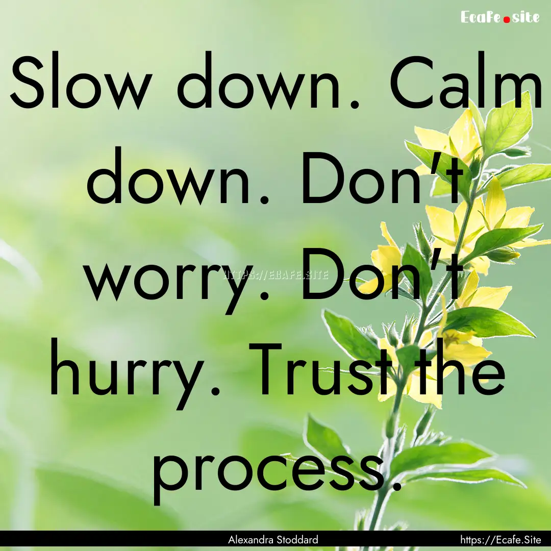 Slow down. Calm down. Don't worry. Don't.... : Quote by Alexandra Stoddard