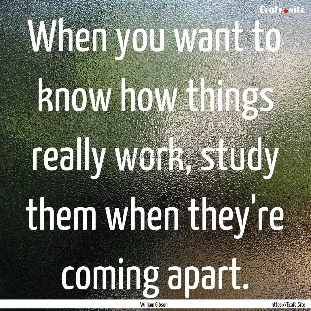 When you want to know how things really work,.... : Quote by William Gibson