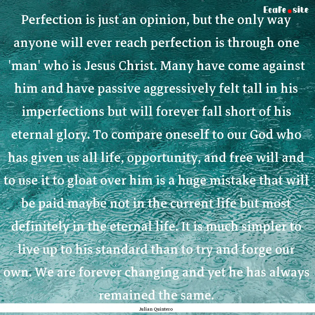 Perfection is just an opinion, but the only.... : Quote by Julian Quintero