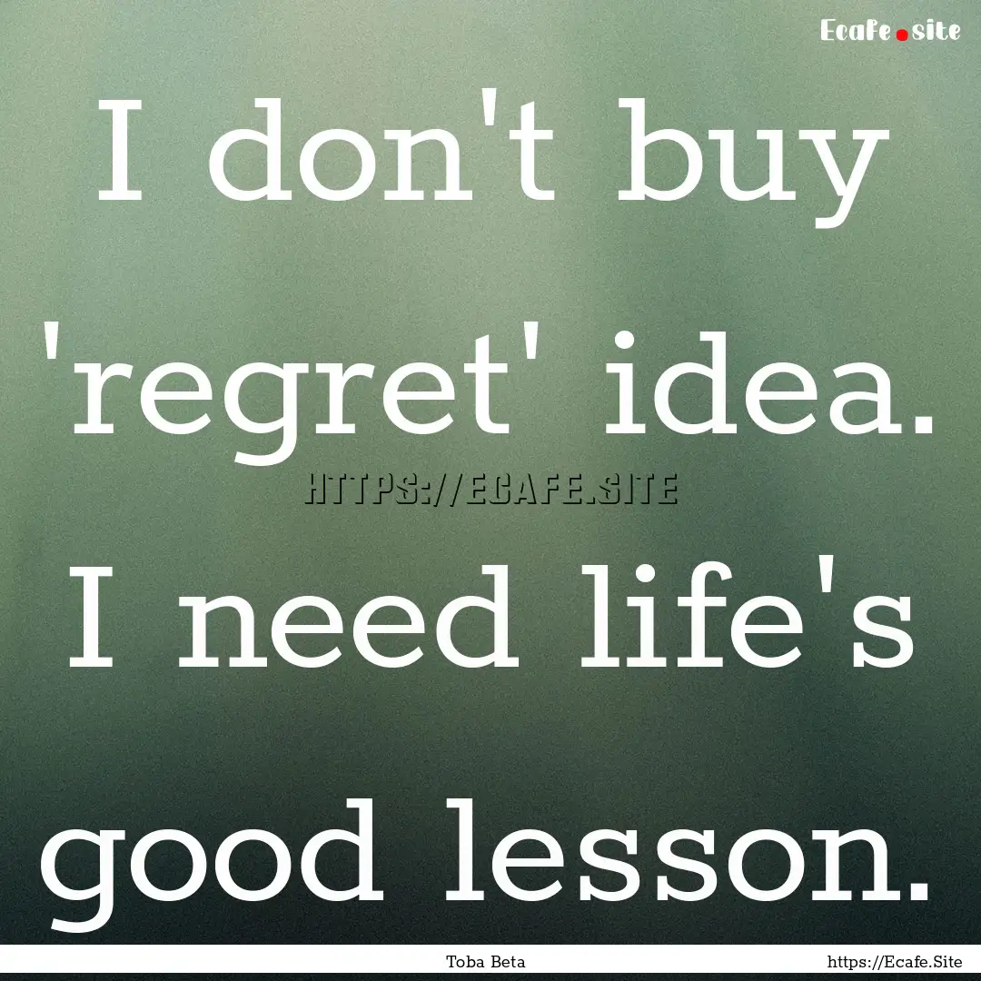 I don't buy 'regret' idea. I need life's.... : Quote by Toba Beta