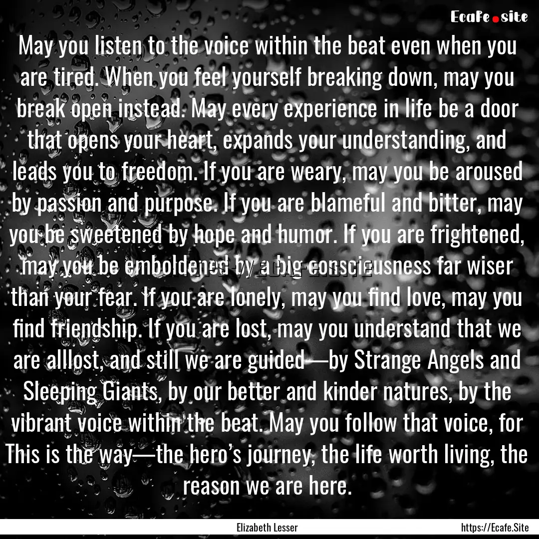 May you listen to the voice within the beat.... : Quote by Elizabeth Lesser