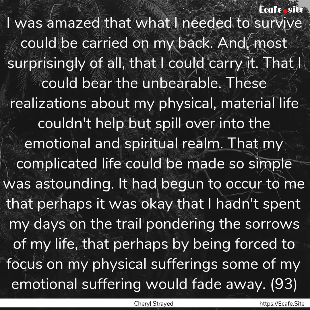 I was amazed that what I needed to survive.... : Quote by Cheryl Strayed