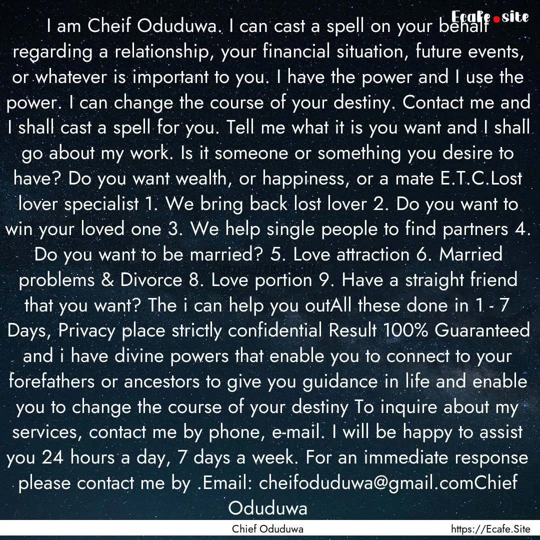 I am Cheif Oduduwa. I can cast a spell on.... : Quote by Chief Oduduwa