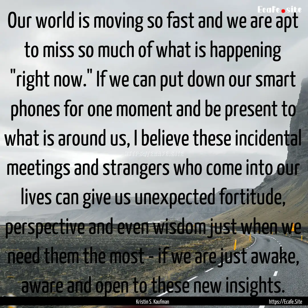 Our world is moving so fast and we are apt.... : Quote by Kristin S. Kaufman