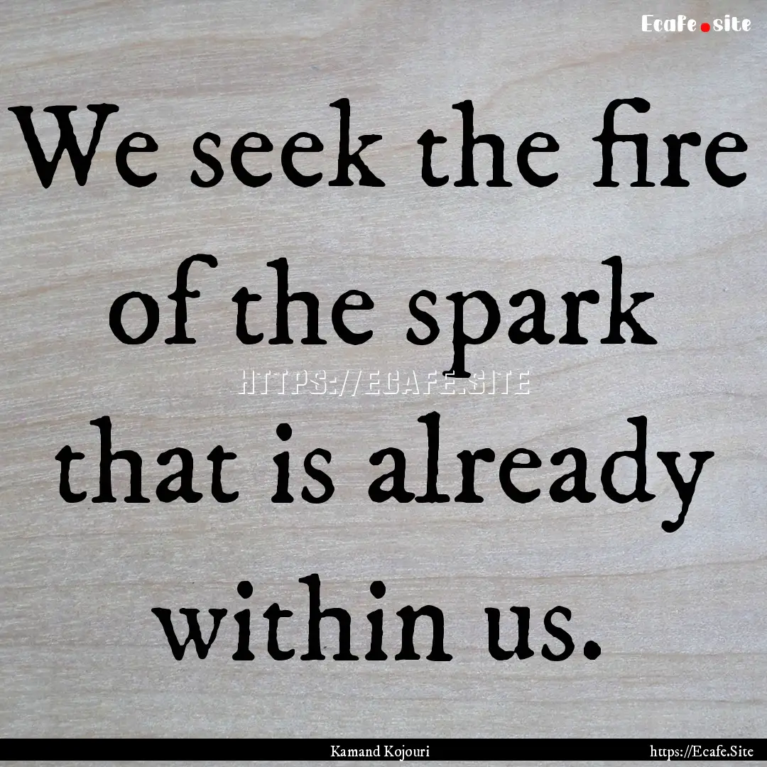 We seek the fire of the spark that is already.... : Quote by Kamand Kojouri