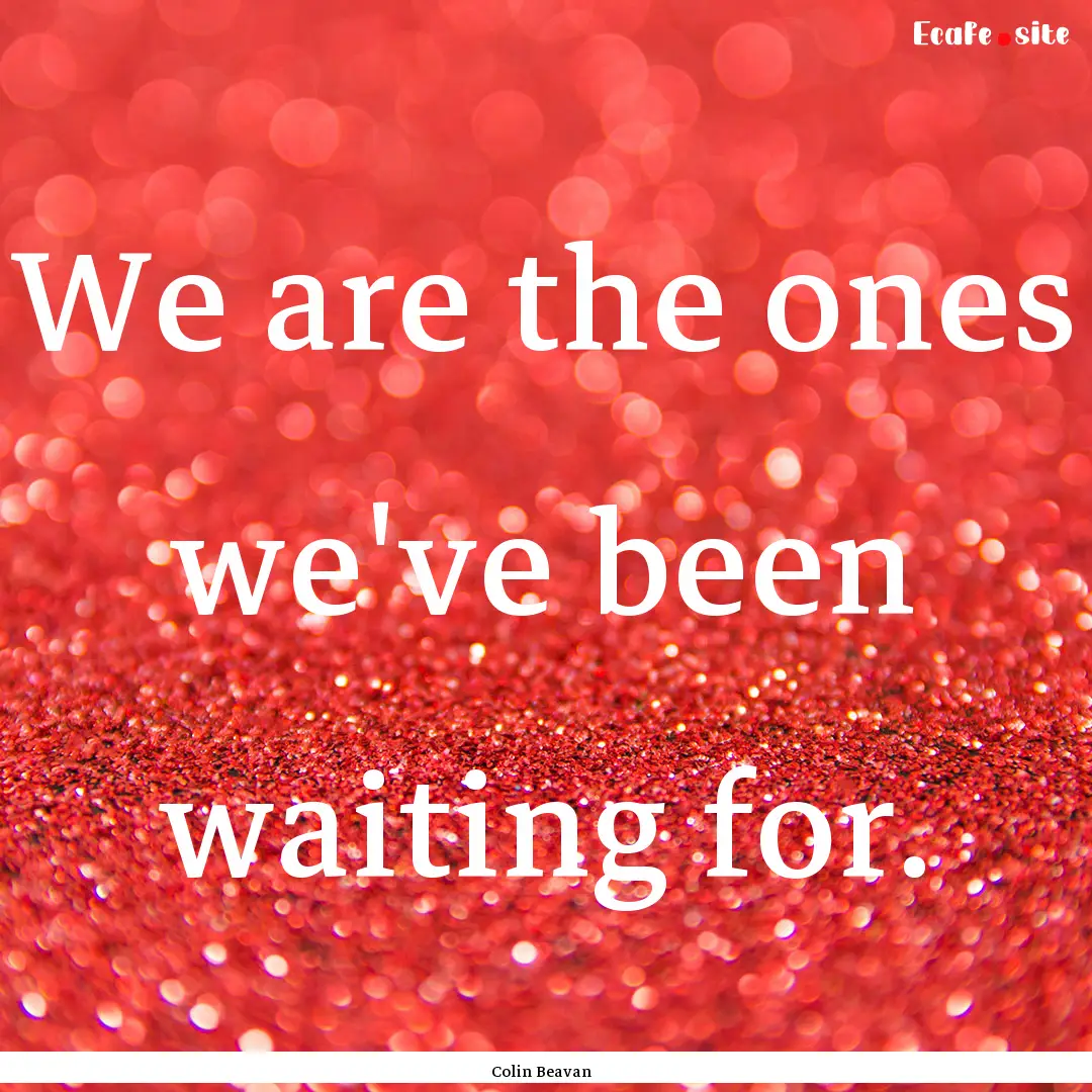 We are the ones we've been waiting for. : Quote by Colin Beavan