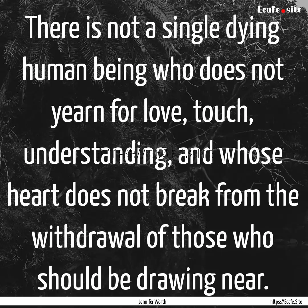 There is not a single dying human being who.... : Quote by Jennifer Worth