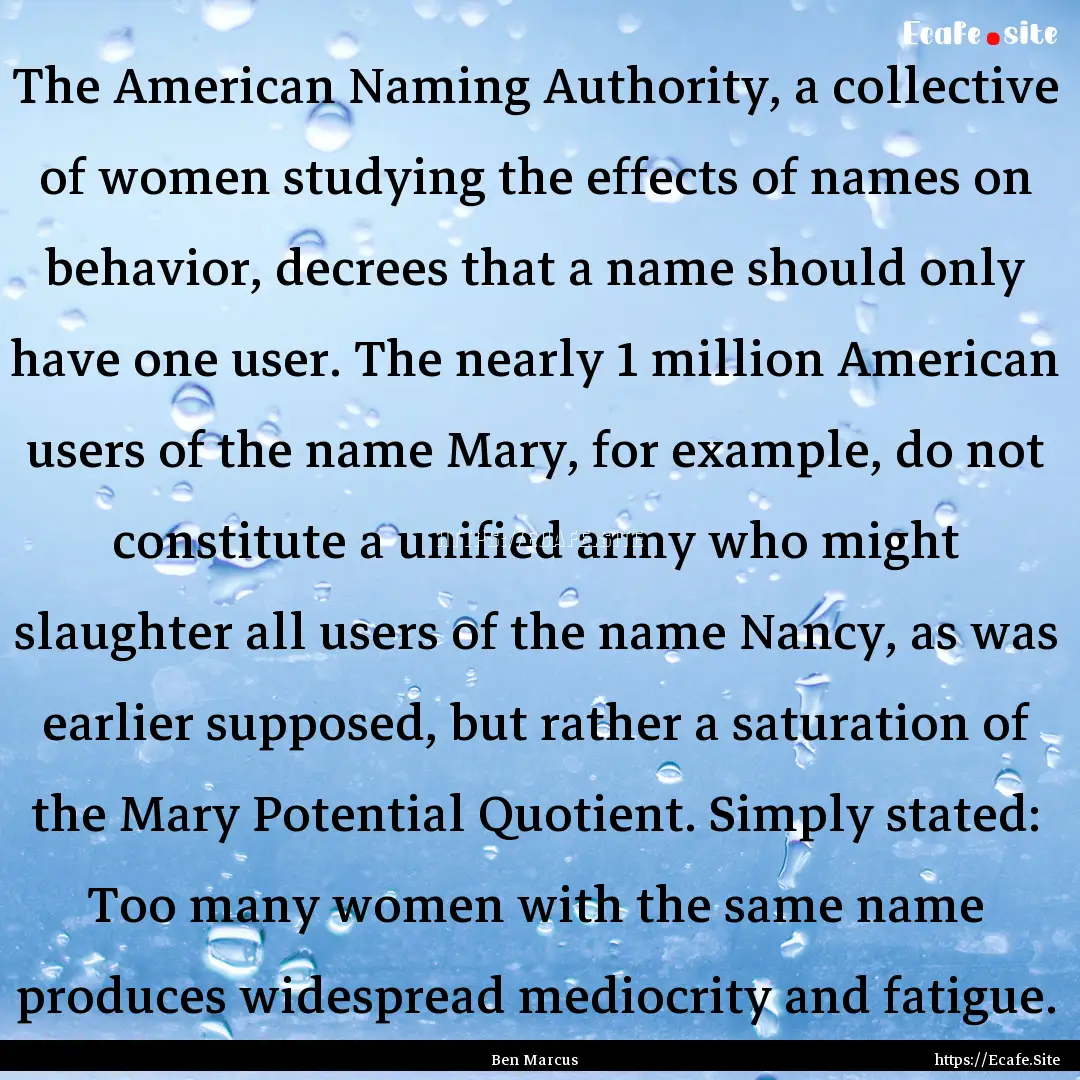 The American Naming Authority, a collective.... : Quote by Ben Marcus