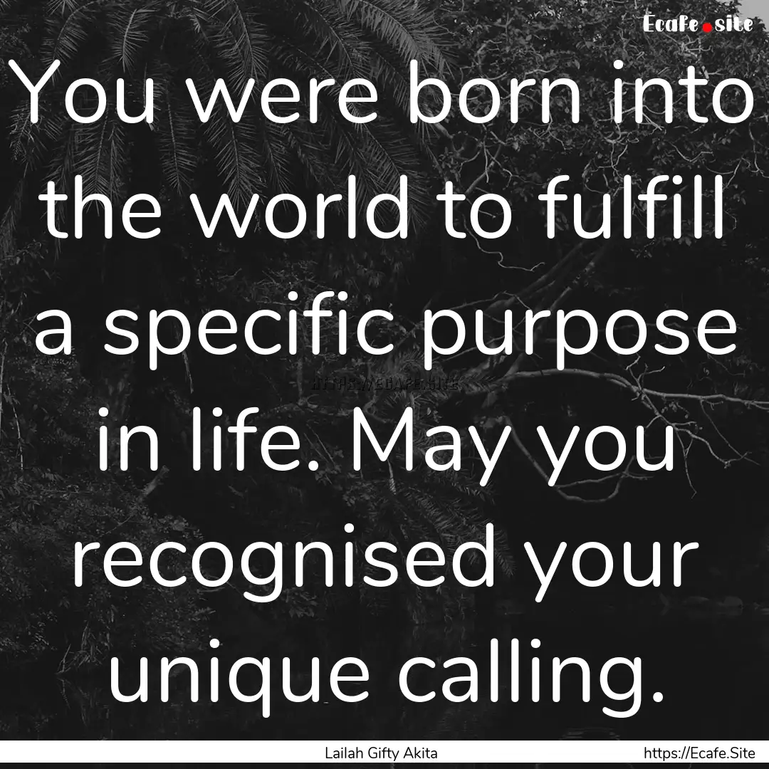 You were born into the world to fulfill a.... : Quote by Lailah Gifty Akita