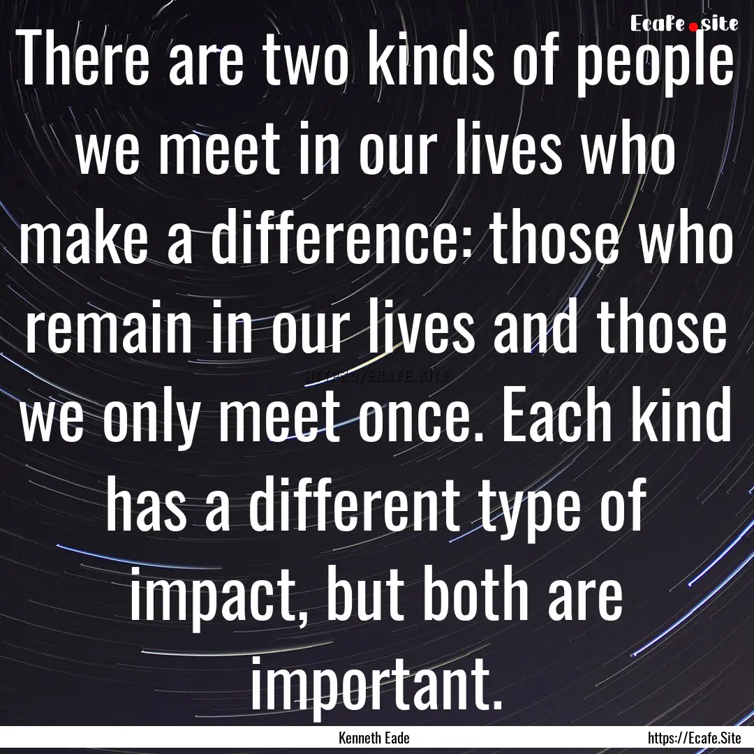 There are two kinds of people we meet in.... : Quote by Kenneth Eade