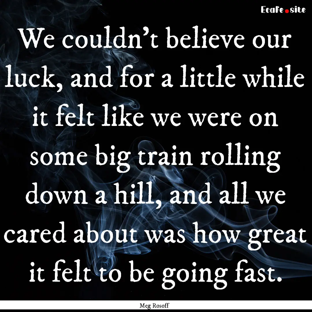 We couldn’t believe our luck, and for a.... : Quote by Meg Rosoff