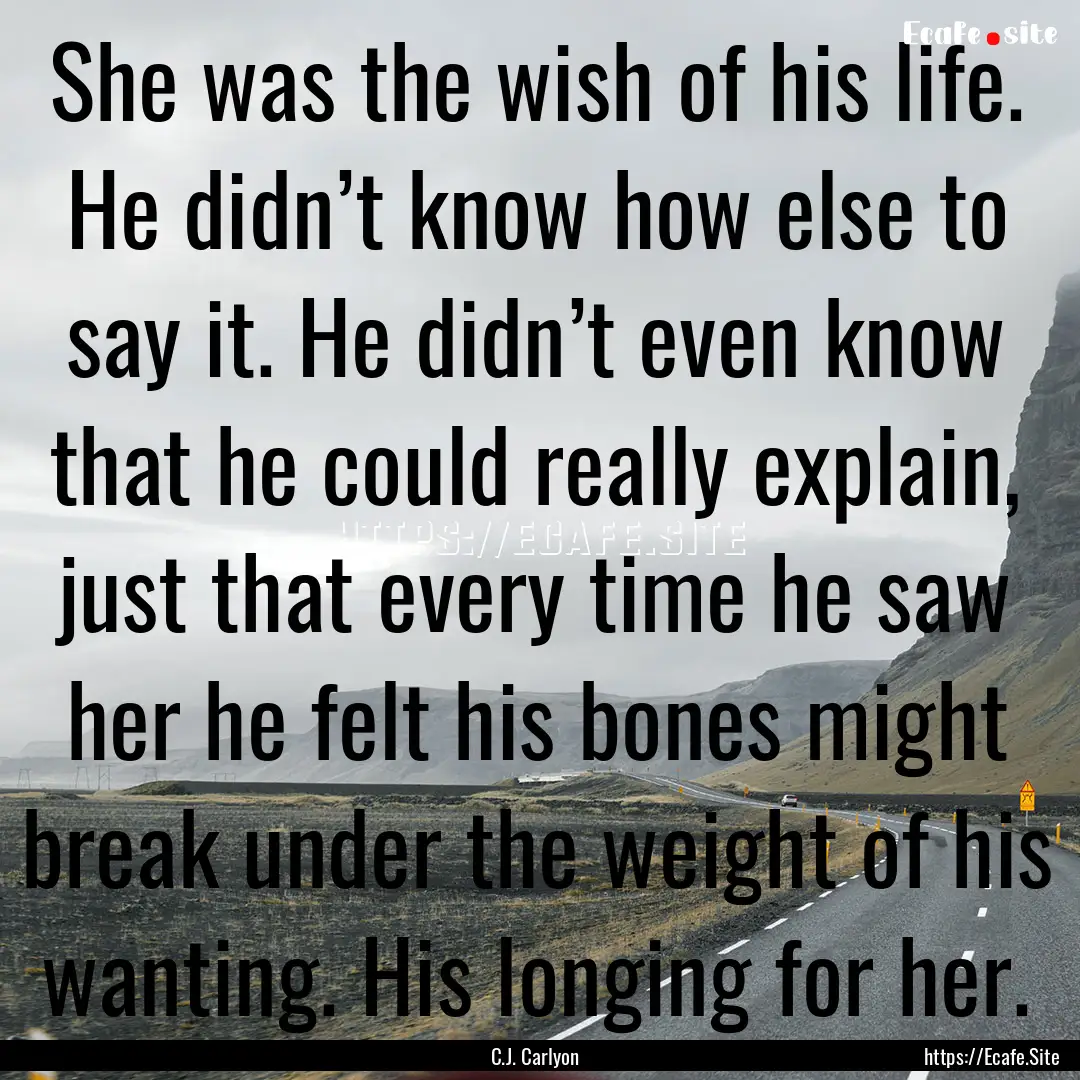 She was the wish of his life. He didn’t.... : Quote by C.J. Carlyon