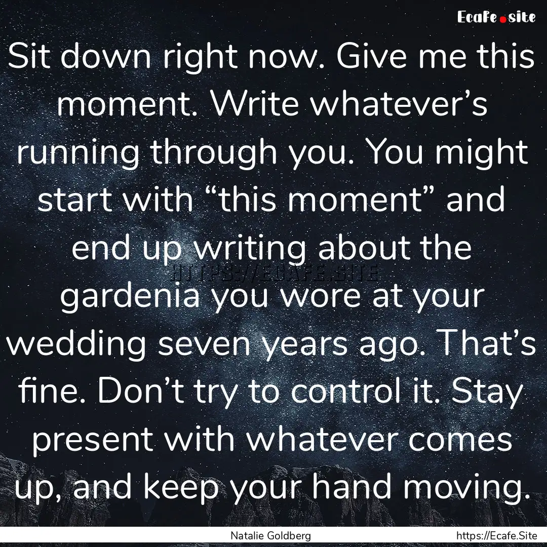 Sit down right now. Give me this moment..... : Quote by Natalie Goldberg