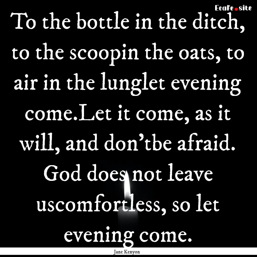 To the bottle in the ditch, to the scoopin.... : Quote by Jane Kenyon