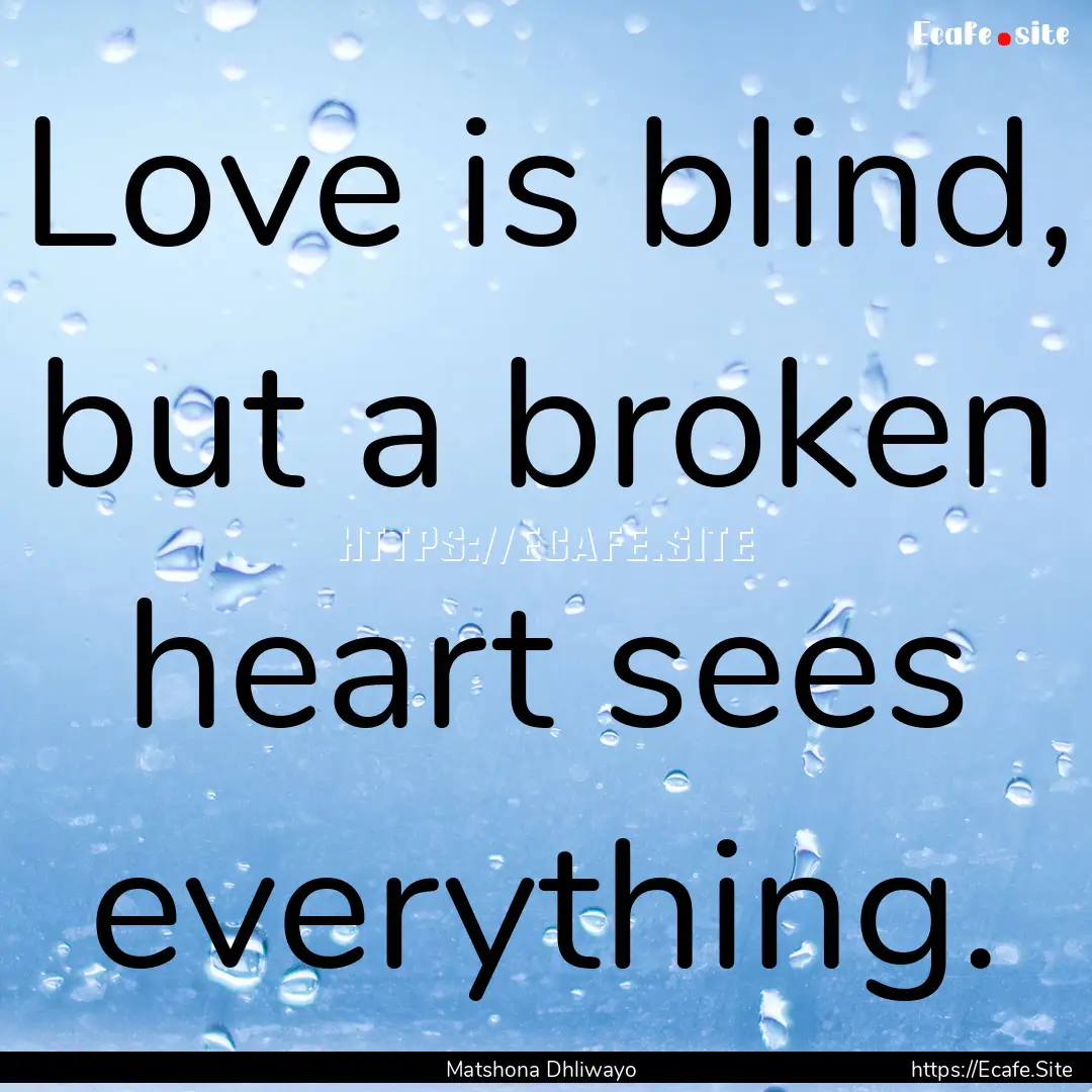 Love is blind, but a broken heart sees everything..... : Quote by Matshona Dhliwayo