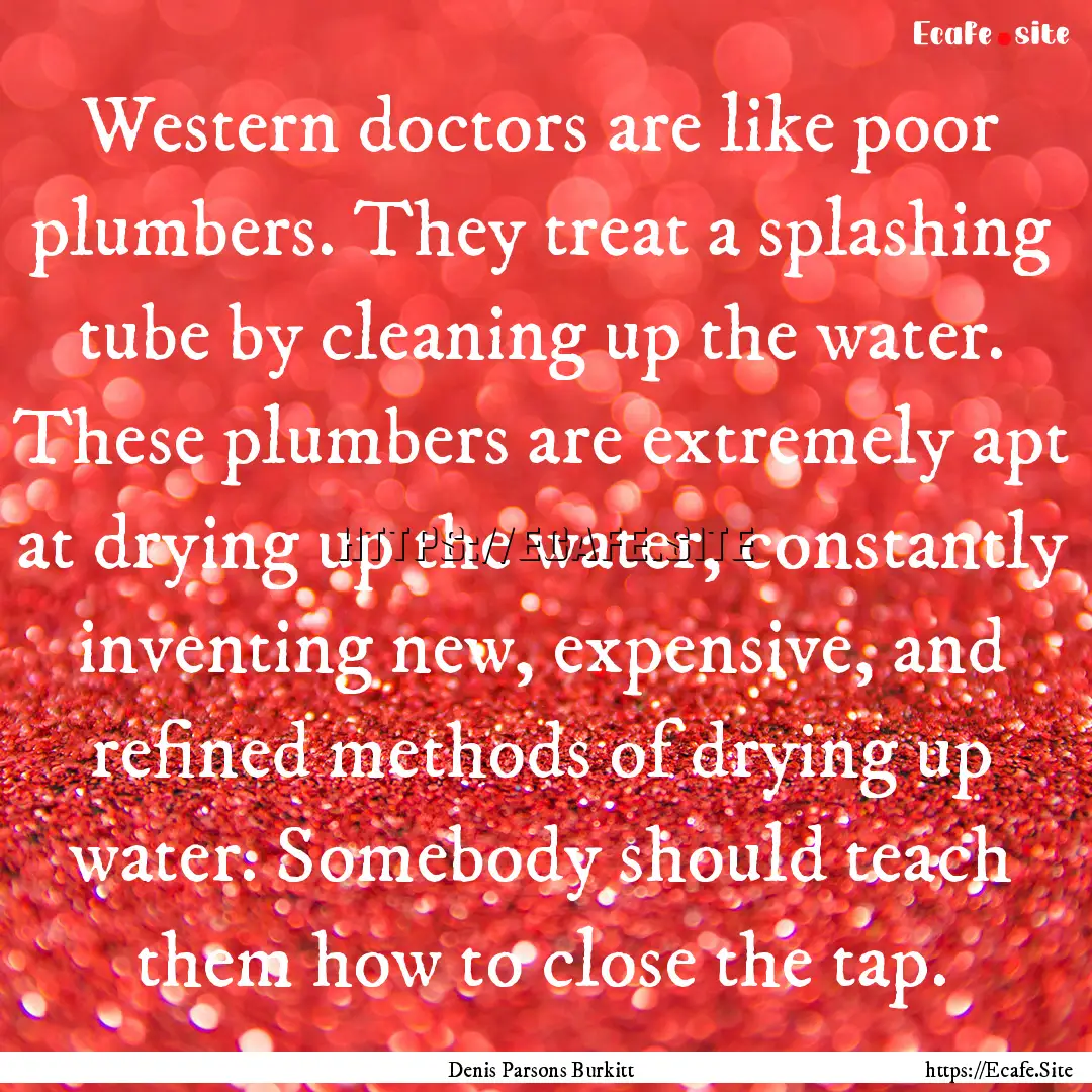 Western doctors are like poor plumbers. They.... : Quote by Denis Parsons Burkitt