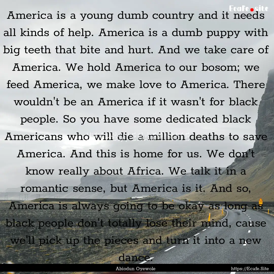 America is a young dumb country and it needs.... : Quote by Abiodun Oyewole