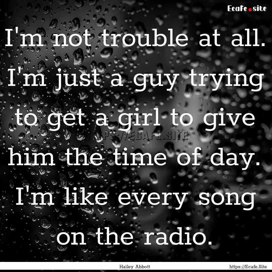 I'm not trouble at all. I'm just a guy trying.... : Quote by Hailey Abbott