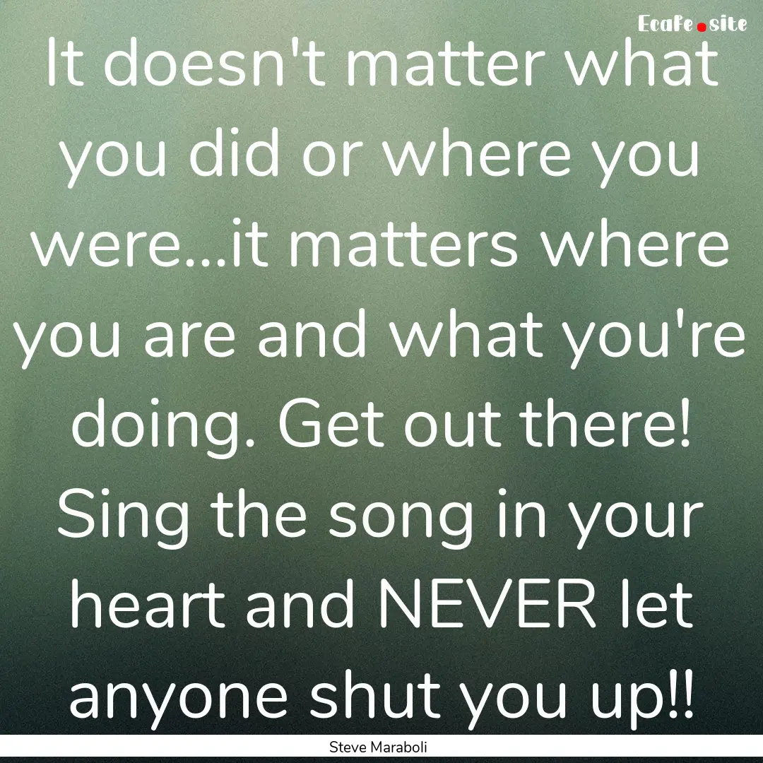 It doesn't matter what you did or where you.... : Quote by Steve Maraboli