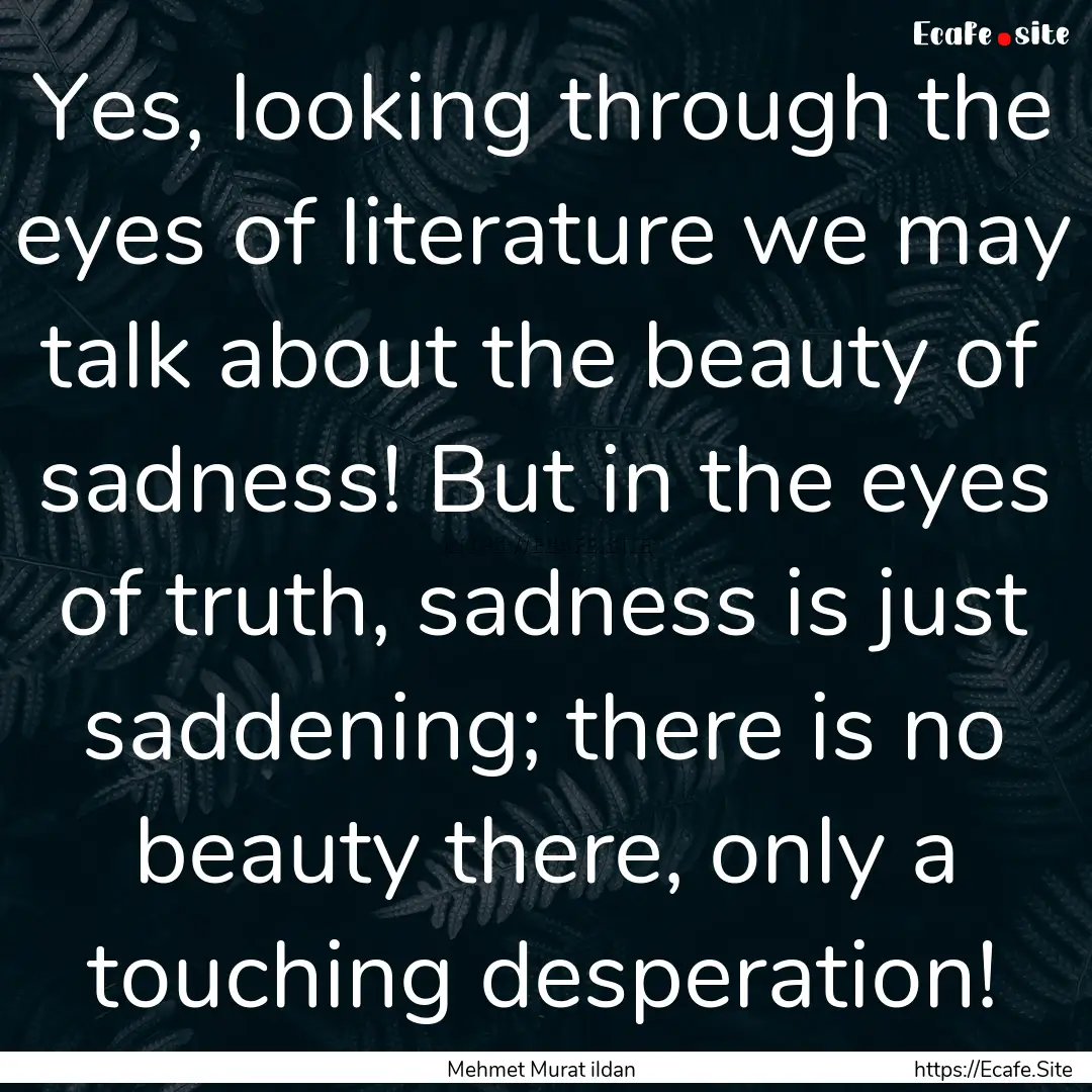 Yes, looking through the eyes of literature.... : Quote by Mehmet Murat ildan