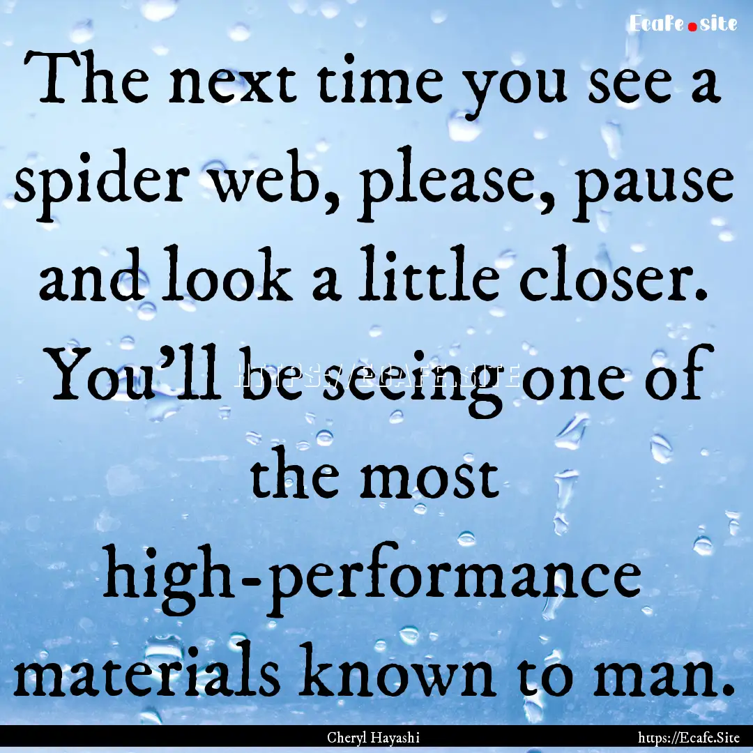 The next time you see a spider web, please,.... : Quote by Cheryl Hayashi