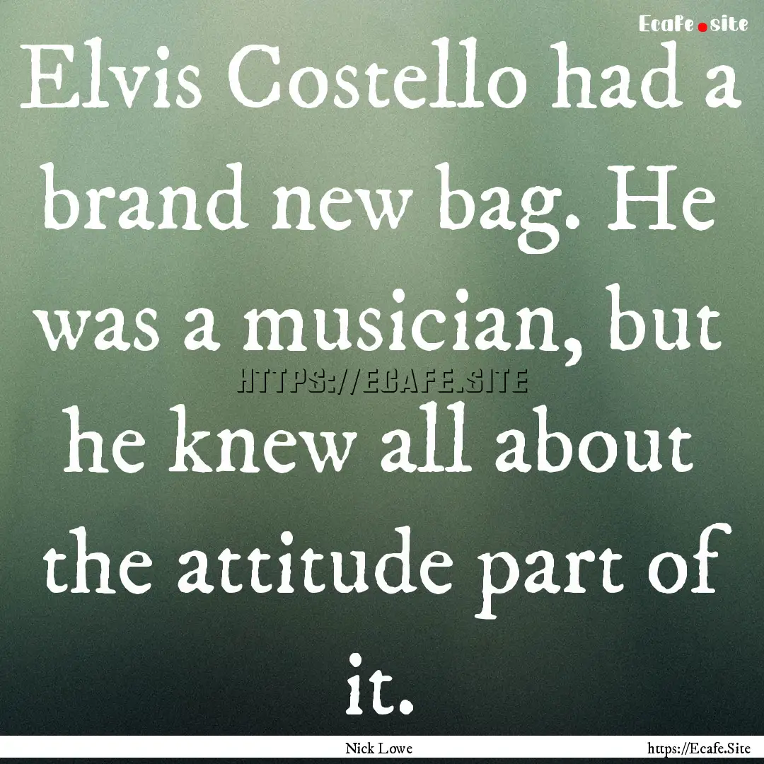 Elvis Costello had a brand new bag. He was.... : Quote by Nick Lowe