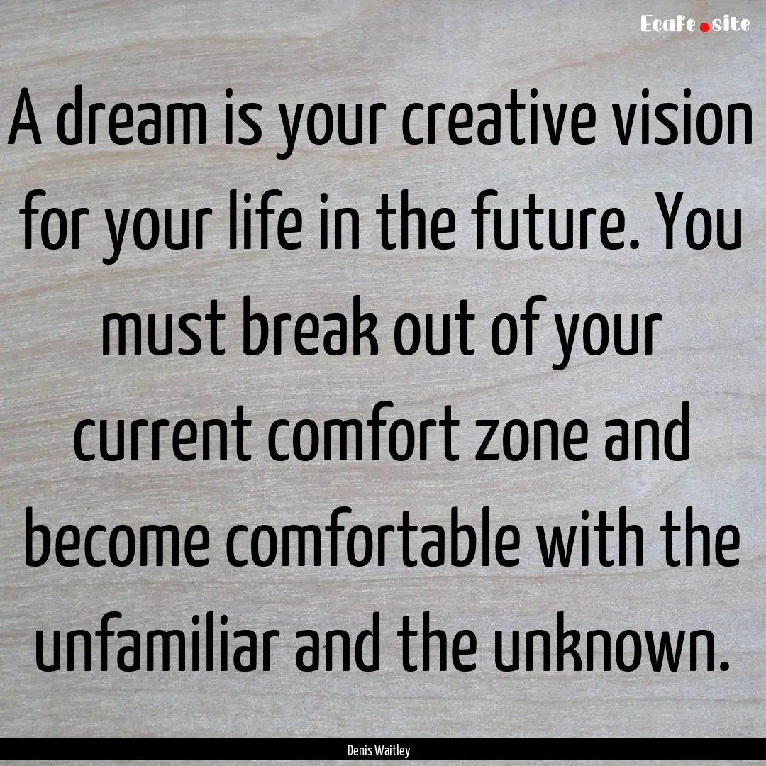 A dream is your creative vision for your.... : Quote by Denis Waitley