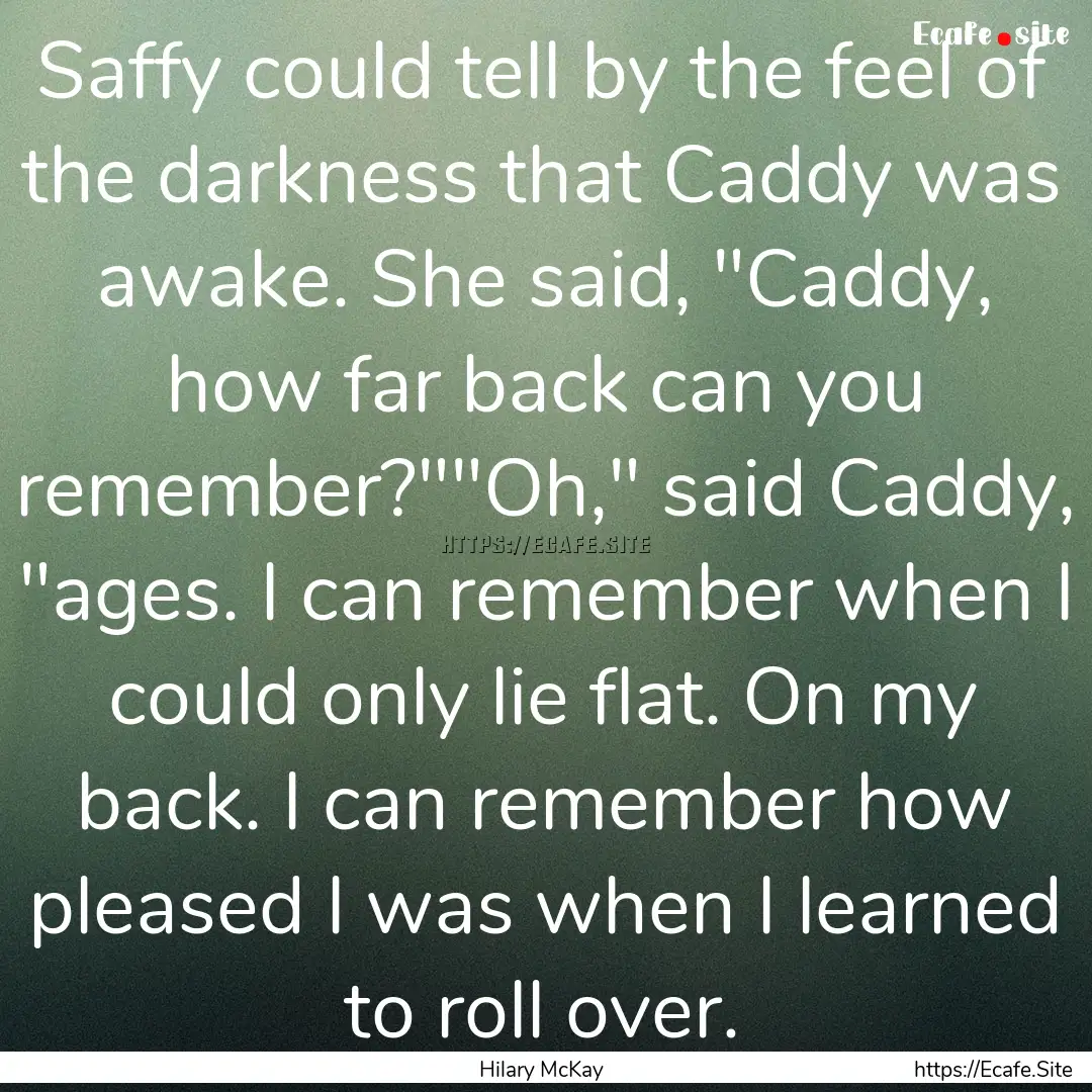 Saffy could tell by the feel of the darkness.... : Quote by Hilary McKay