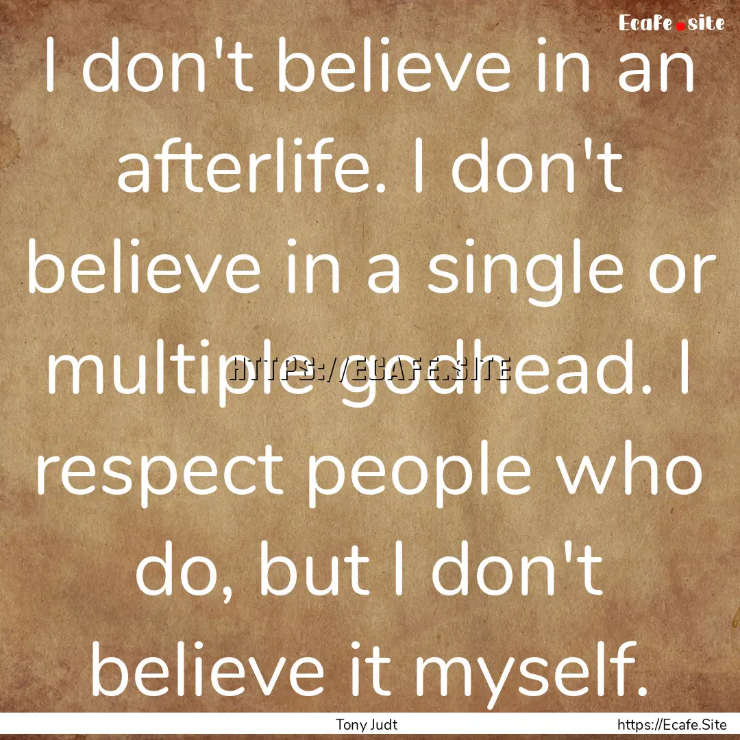 I don't believe in an afterlife. I don't.... : Quote by Tony Judt