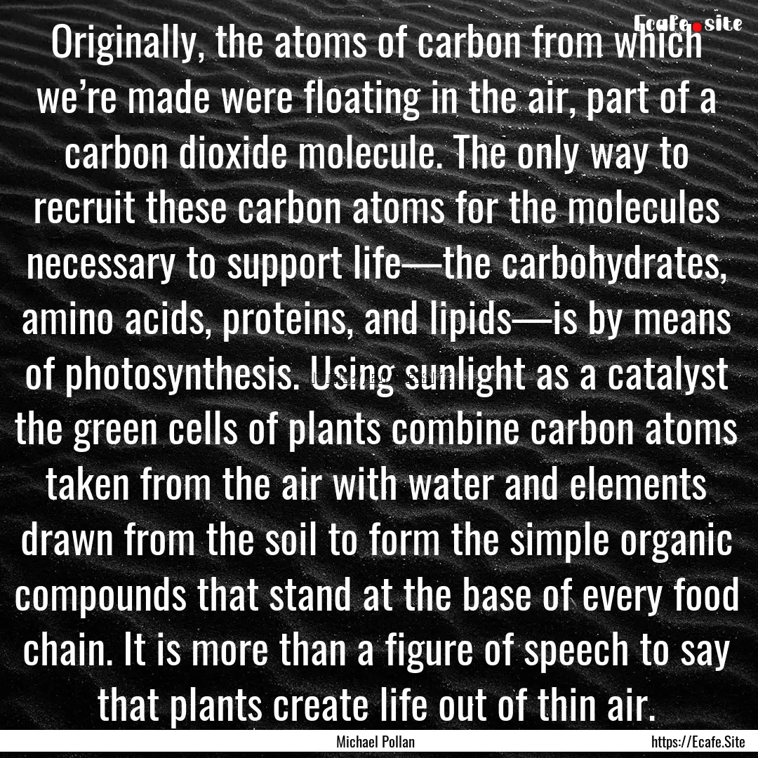 Originally, the atoms of carbon from which.... : Quote by Michael Pollan