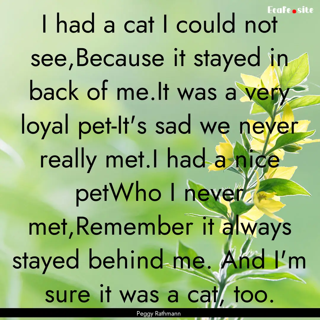 I had a cat I could not see,Because it stayed.... : Quote by Peggy Rathmann