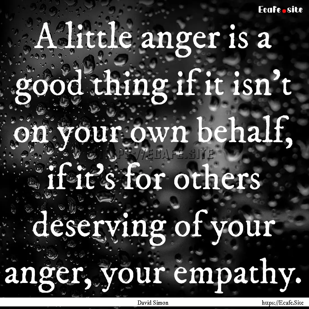 A little anger is a good thing if it isn't.... : Quote by David Simon