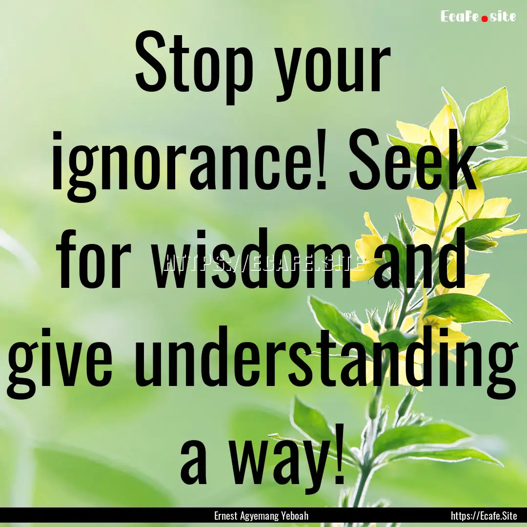 Stop your ignorance! Seek for wisdom and.... : Quote by Ernest Agyemang Yeboah