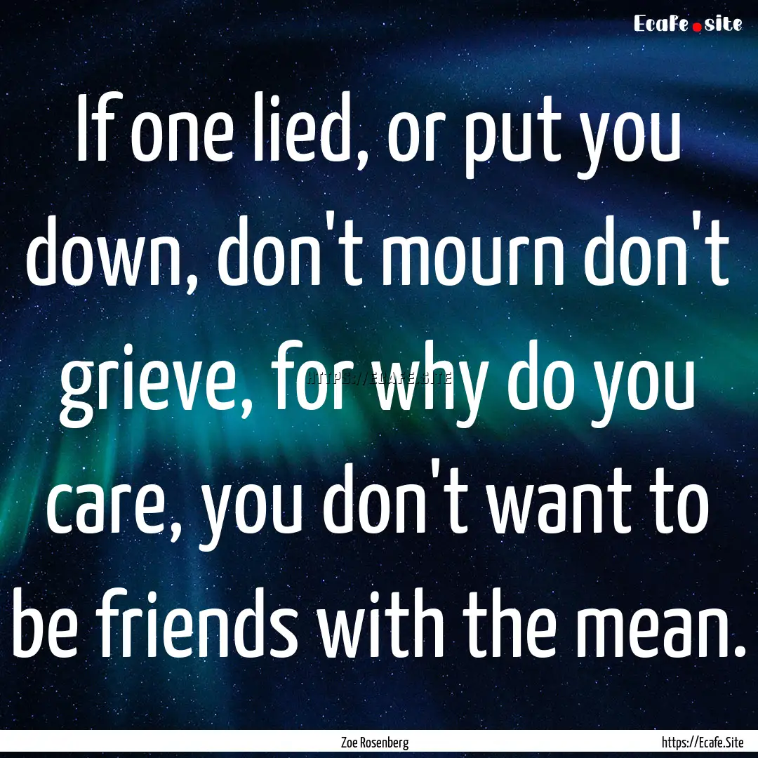 If one lied, or put you down, don't mourn.... : Quote by Zoe Rosenberg