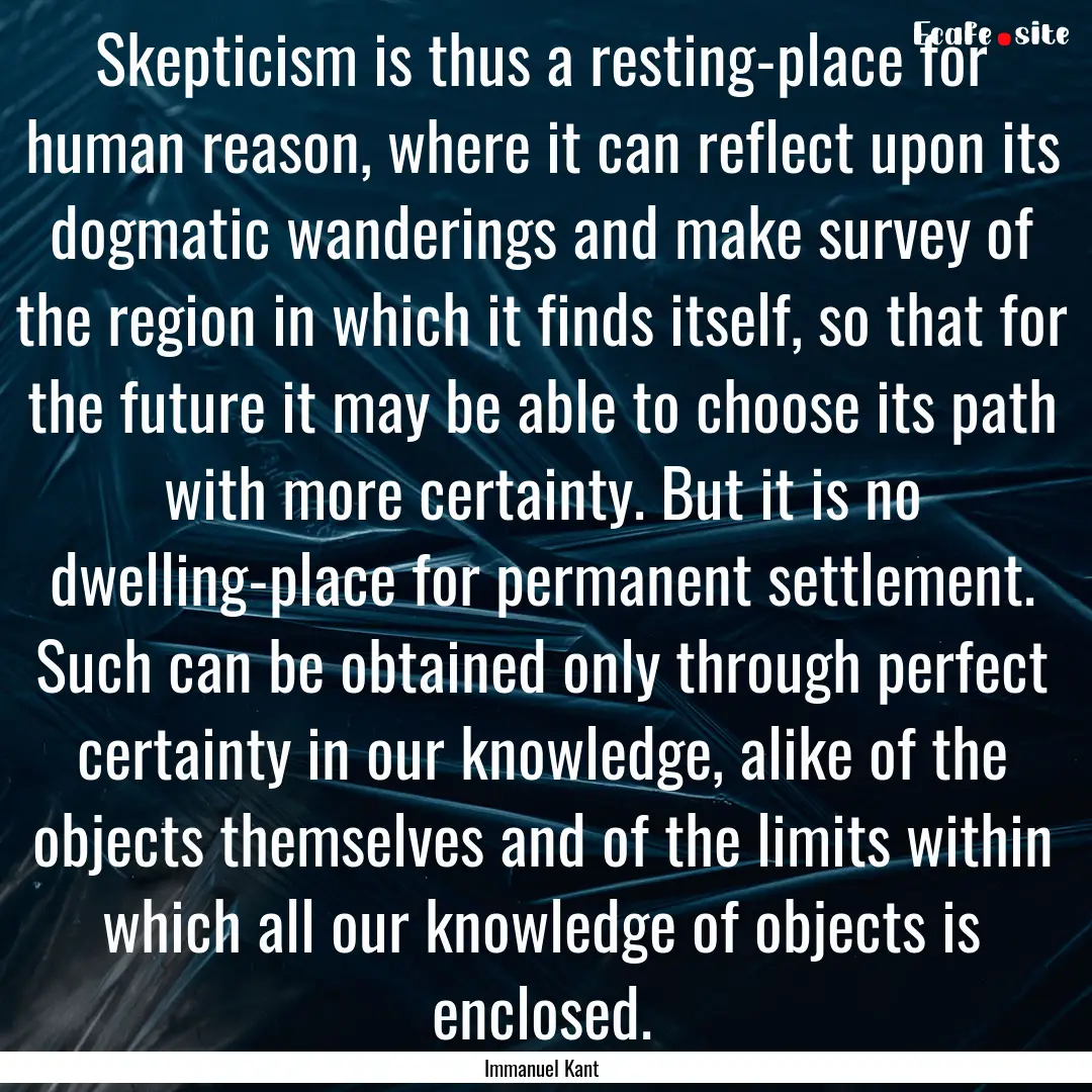 Skepticism is thus a resting-place for human.... : Quote by Immanuel Kant