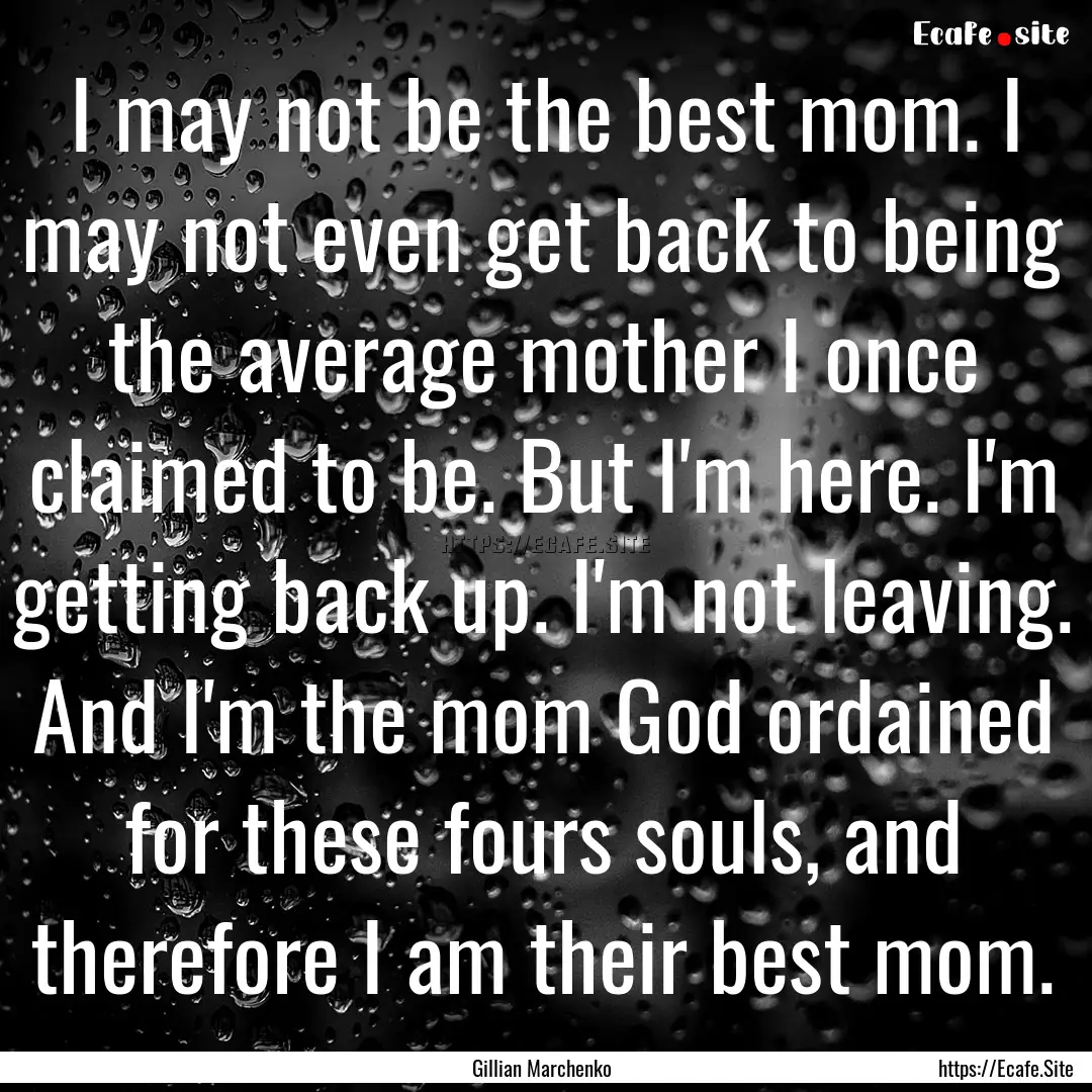 I may not be the best mom. I may not even.... : Quote by Gillian Marchenko