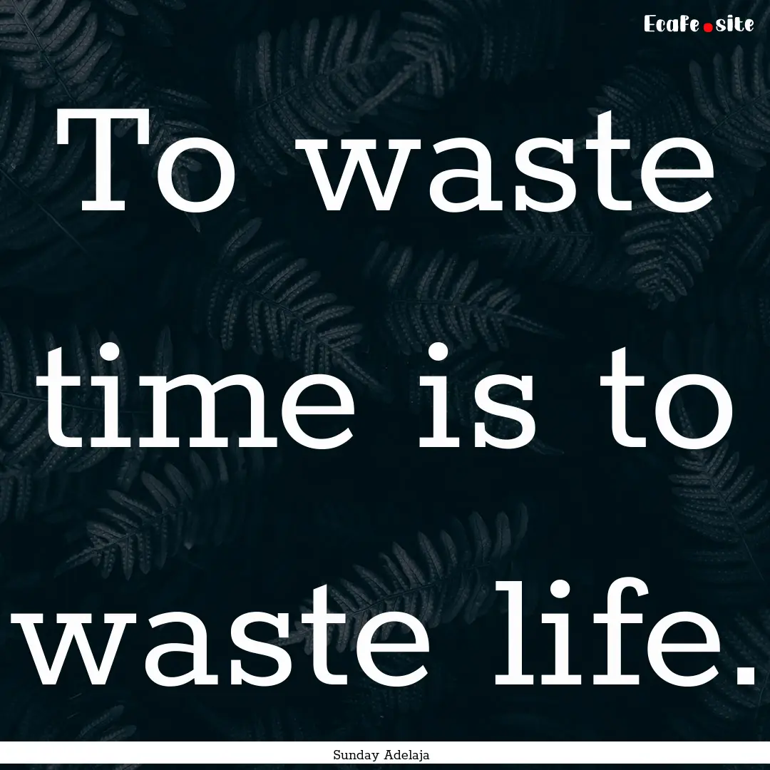 To waste time is to waste life. : Quote by Sunday Adelaja