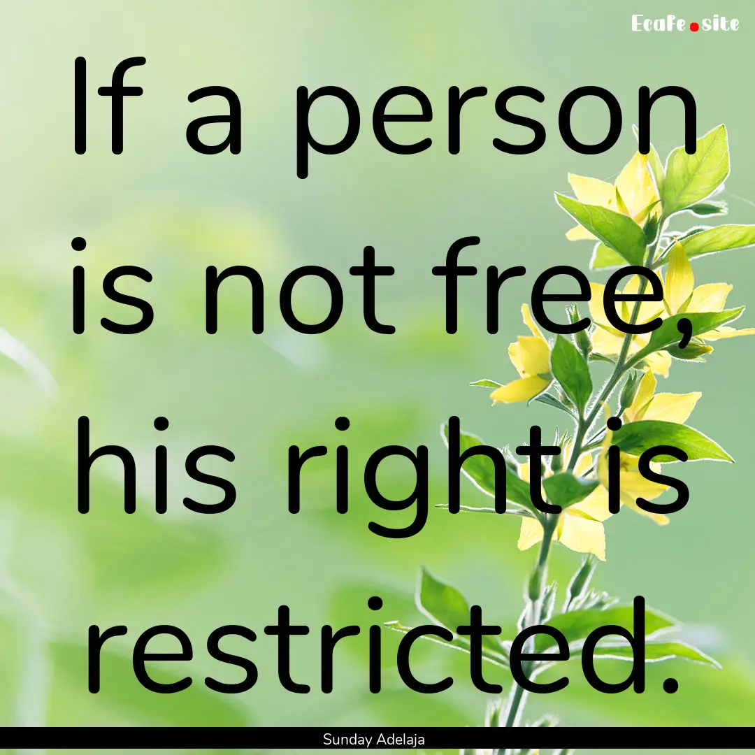 If a person is not free, his right is restricted..... : Quote by Sunday Adelaja