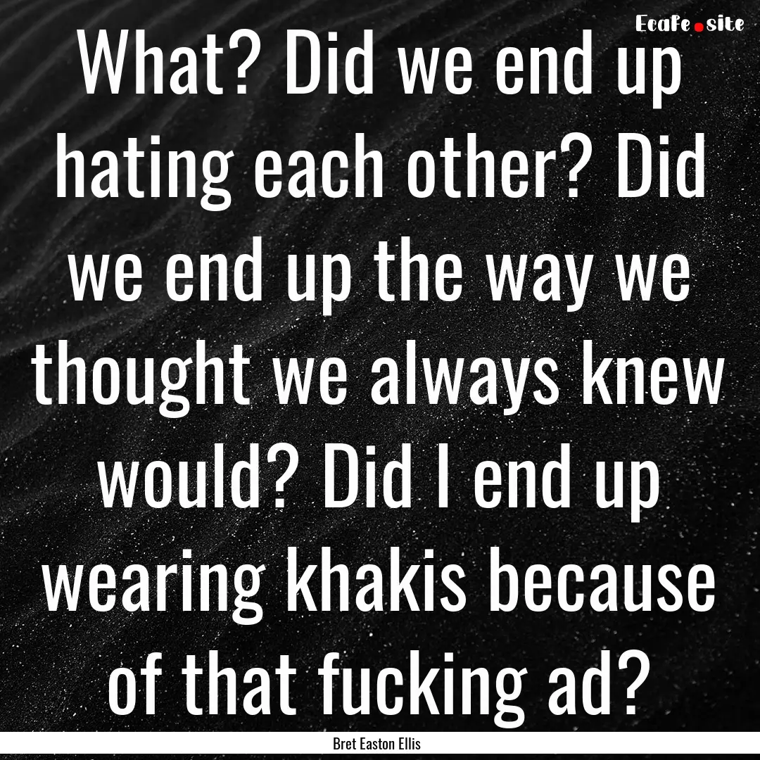 What? Did we end up hating each other? Did.... : Quote by Bret Easton Ellis