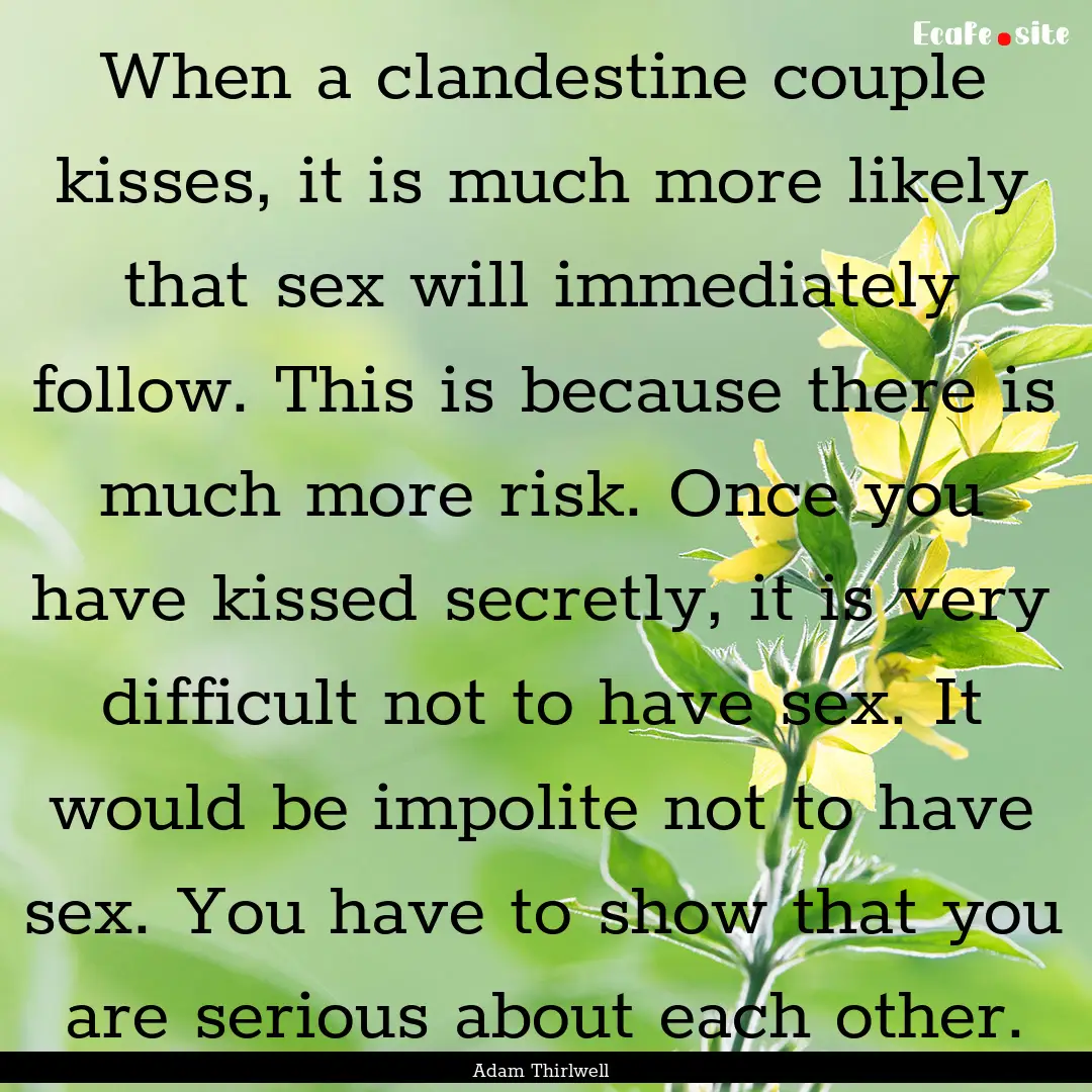 When a clandestine couple kisses, it is much.... : Quote by Adam Thirlwell