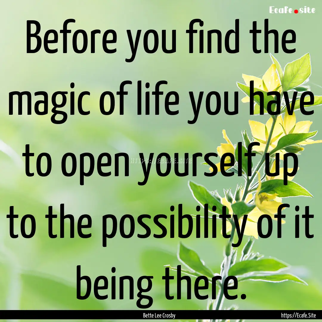 Before you find the magic of life you have.... : Quote by Bette Lee Crosby