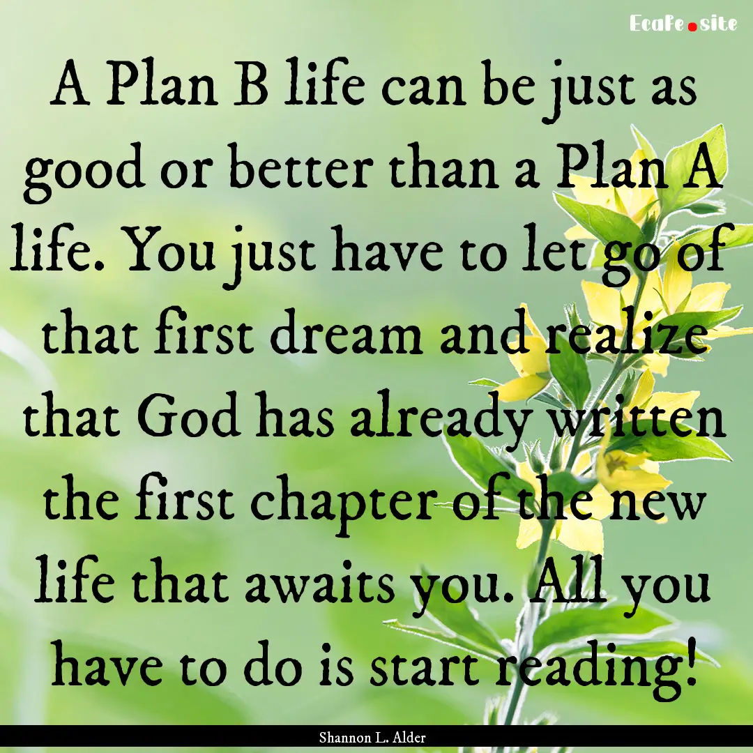 A Plan B life can be just as good or better.... : Quote by Shannon L. Alder