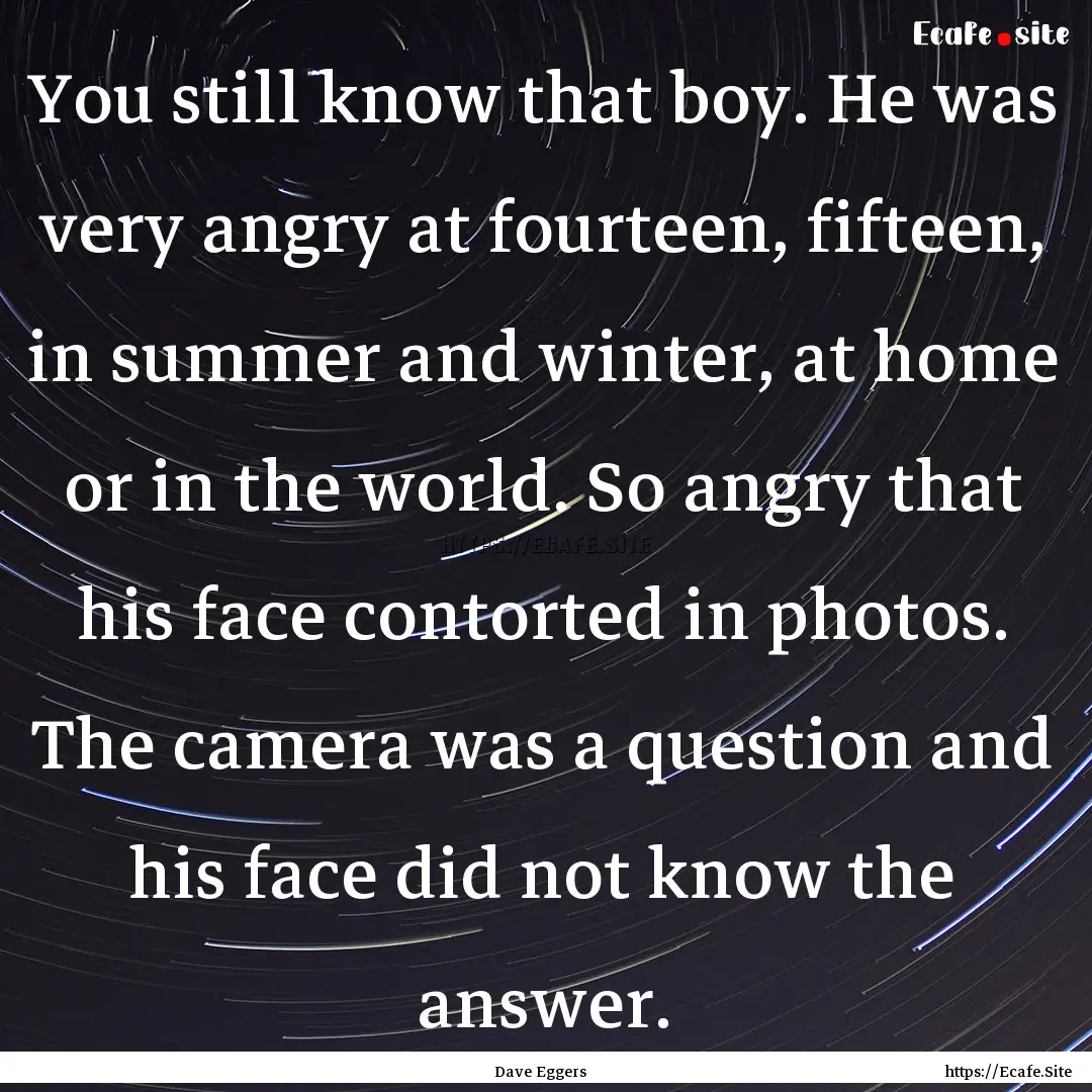 You still know that boy. He was very angry.... : Quote by Dave Eggers