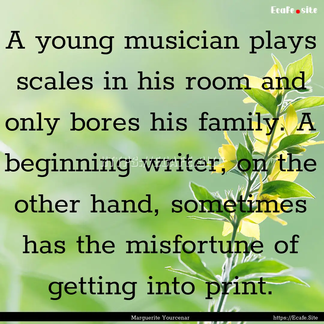 A young musician plays scales in his room.... : Quote by Marguerite Yourcenar