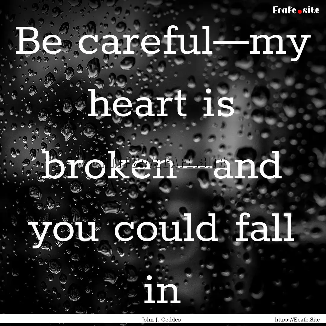 Be careful—my heart is broken—and you.... : Quote by John J. Geddes